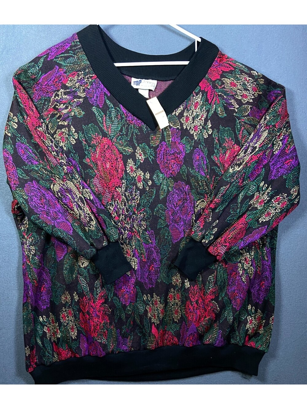 VTG Deadstock Top Notch Acrylic Women Colorful 80s Loud Print V Neck Sweater 3XL